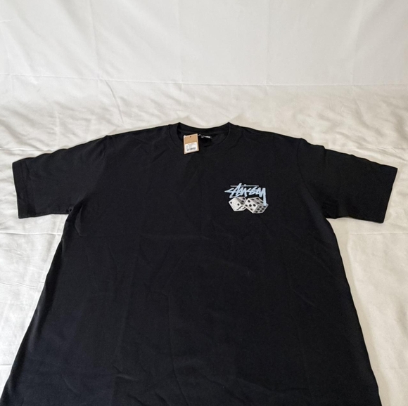 Stussy Black Tee with Blue Graphic And Dice - Picture 1 of 3